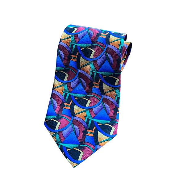 J. Garcia Clockwork Collection Abstract Geometric Silk Tie Blue Black - Picture 4 of 7